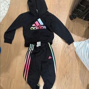 Adidas Kids Black Joggers with Multicolor Stripes